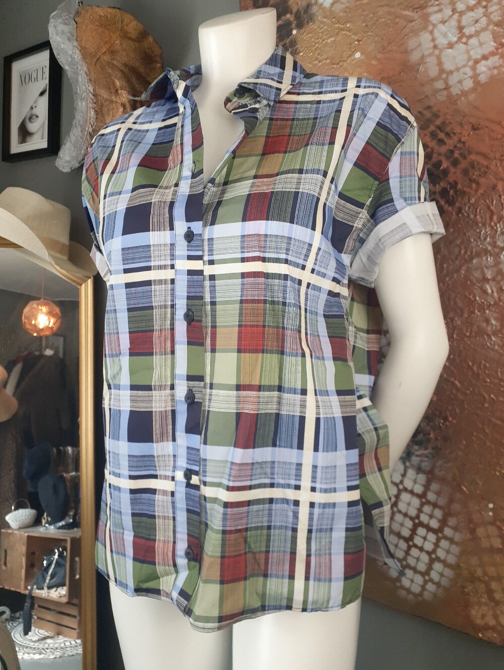 Zara Nwt Classic Short-Sleeve Plaid Button-Up Shirt - Green, Blue And Red - Picture 12 of 13